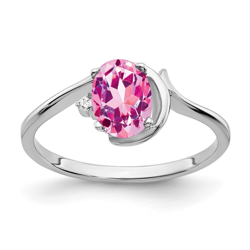 14K Weißgold 7x5mm Oval Rosa Saphir A Echt Diamant Ring