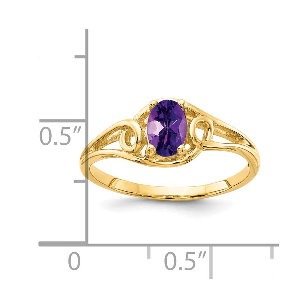 14K Gelbgold Ring mit 7x5mm ovalem Amethyst im Schachbrettschliff