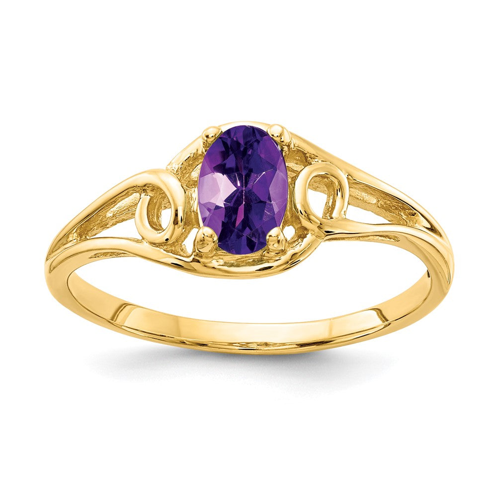 14K Gelbgold Ring mit 7x5mm ovalem Amethyst im Schachbrettschliff