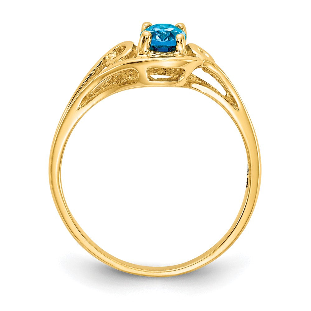 14K Gelbgold Ring mit ovalem blauem Topas, 6x4mm