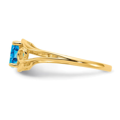 14K Gelbgold Ring mit ovalem blauem Topas, 6x4mm