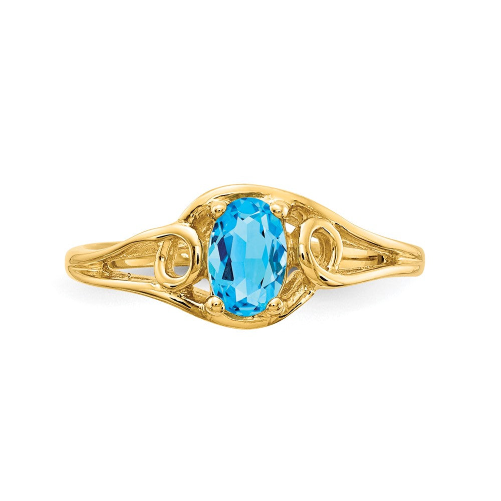 14K Gelbgold Ring mit ovalem blauem Topas, 6x4mm