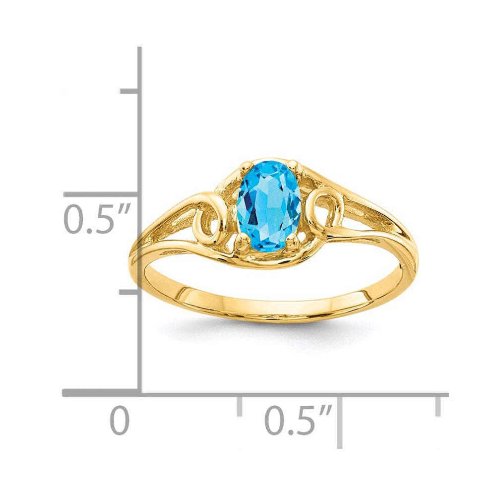 14K Gelbgold Ring mit ovalem blauem Topas, 6x4mm
