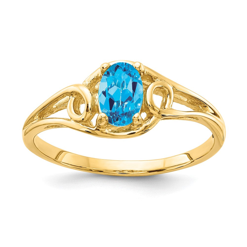 14K Gelbgold Ring mit ovalem blauem Topas, 6x4mm