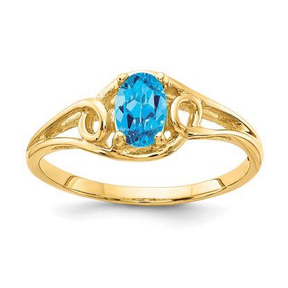 14K Gelbgold Ring mit ovalem blauem Topas, 6x4mm
