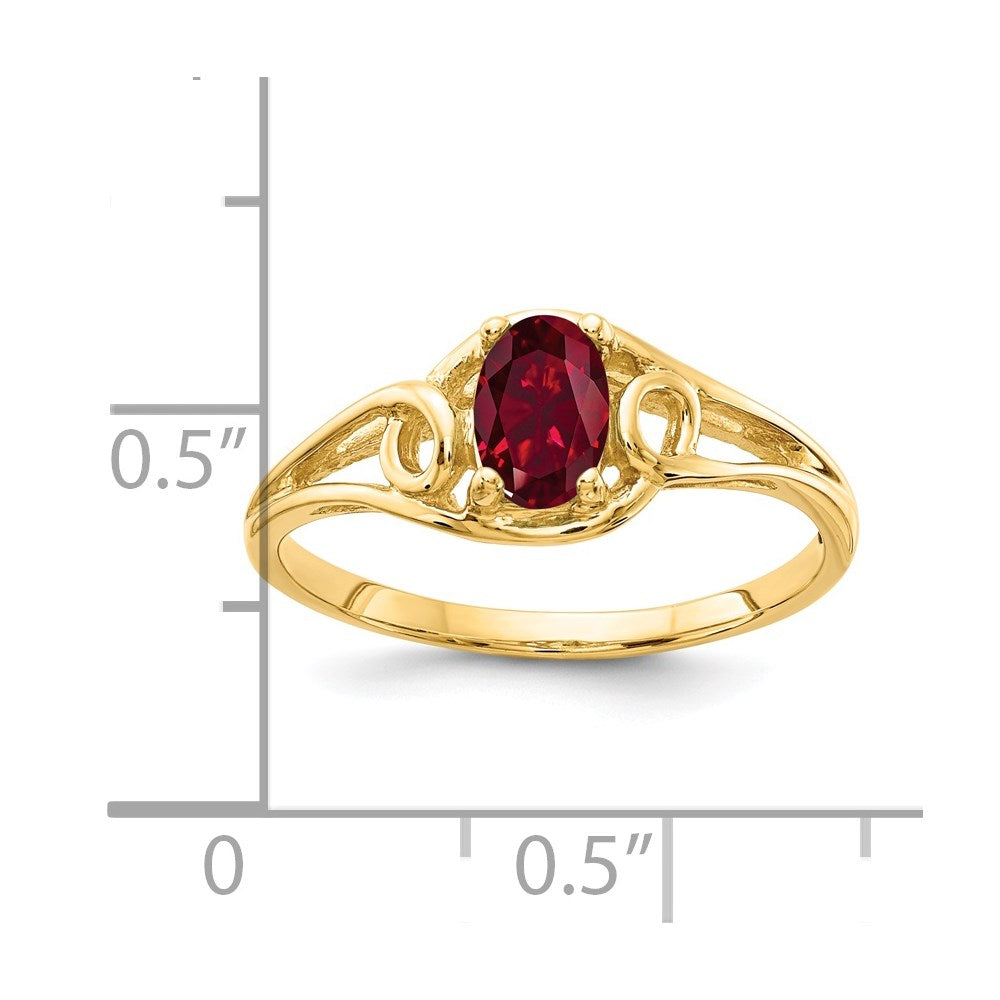 14K Gelbgold Ring mit ovalem 7x5mm synthetischem Rubin
