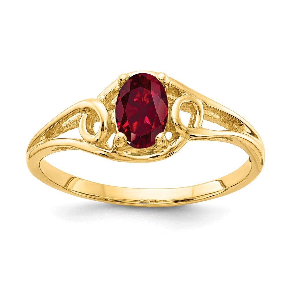 14K Gelbgold Ring mit ovalem 7x5mm synthetischem Rubin