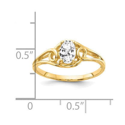 Massivring aus 14K Gelbgold mit ovalem Zirkonia, 7 x 5 mm
