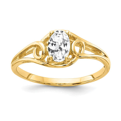 Massivring aus 14K Gelbgold mit ovalem Zirkonia, 7 x 5 mm
