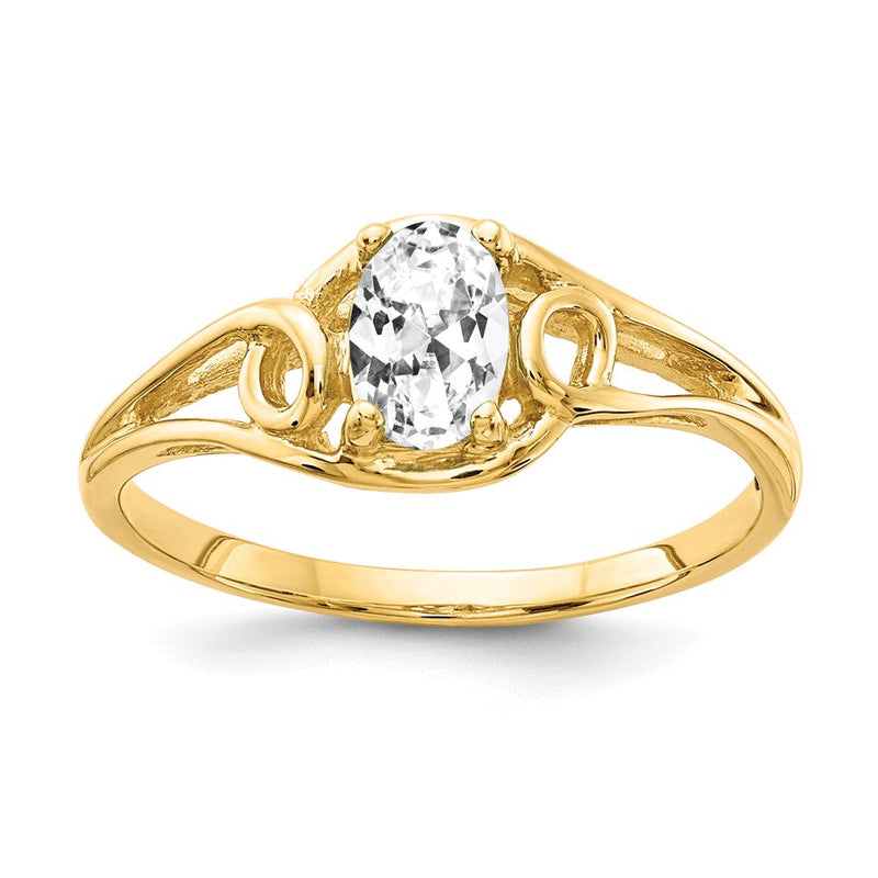 Massivring aus 14K Gelbgold mit ovalem Zirkonia, 7 x 5 mm