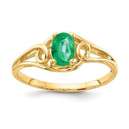 14K Gelbgold Ring mit ovalem Smaragd, 7x5mm