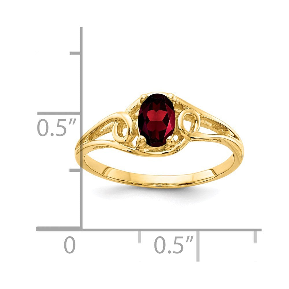 14K Gelbgold Ring mit ovalem Granat (7x5 mm) im Schachbrettschliff