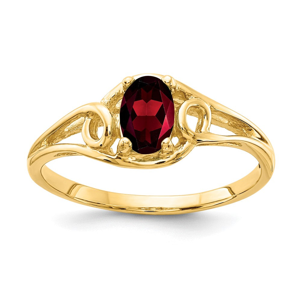 14K Gelbgold Ring mit ovalem Granat (7x5 mm) im Schachbrettschliff
