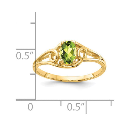 14K Gelbgold 7x5mm Oval Peridot Karo-Ring
