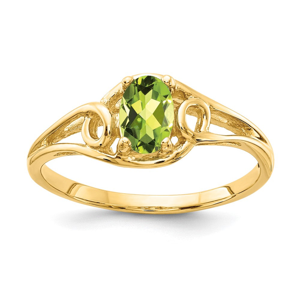 14K Gelbgold 7x5mm Oval Peridot Karo-Ring