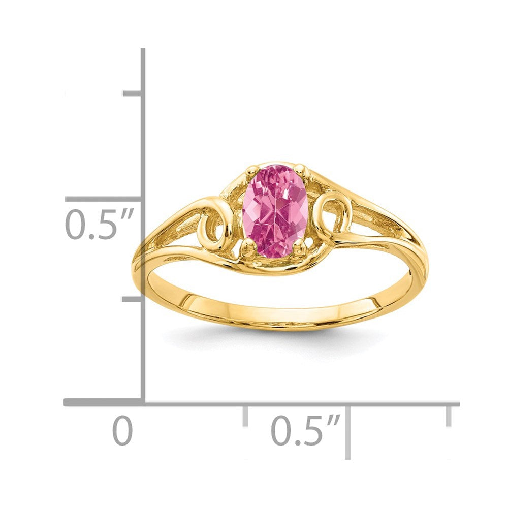 Massiver Ring aus 14K Gelbgold mit ovalem simulierten pinkem Turmalin, 7x5mm
