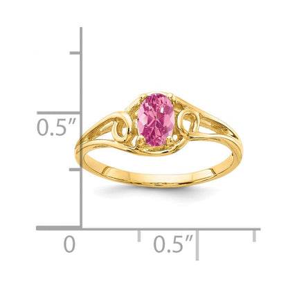 Massiver Ring aus 14K Gelbgold mit ovalem simulierten pinkem Turmalin, 7x5mm