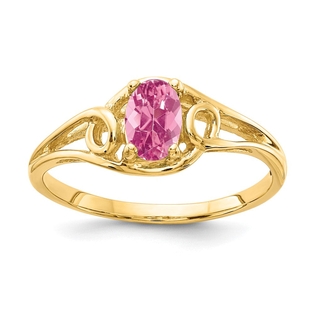 Massiver Ring aus 14K Gelbgold mit ovalem simulierten pinkem Turmalin, 7x5mm