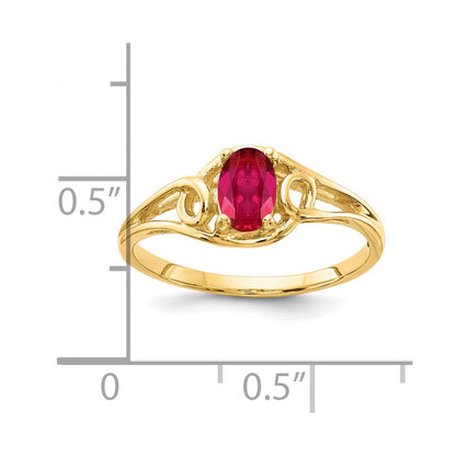 14K Gelbgold Ring mit ovalem Rubin, 7x5mm
