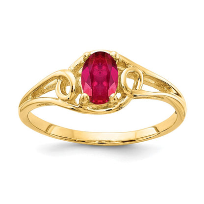 14K Gelbgold Ring mit ovalem Rubin, 7x5mm