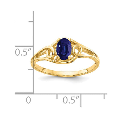 Massiv 14K Gelbgold 7x5mm Oval Synthetisch Saphir Ring