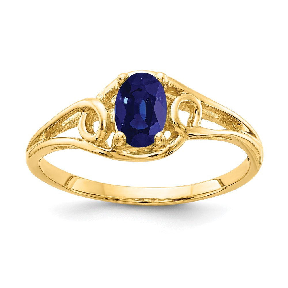 Massiv 14K Gelbgold 7x5mm Oval Synthetisch Saphir Ring
