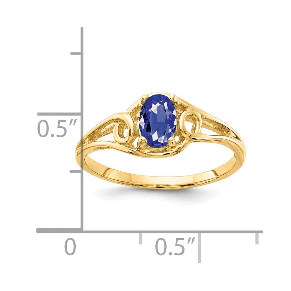 14K Gelbgold Ring mit ovalem Tansanit, 6 x 4 mm