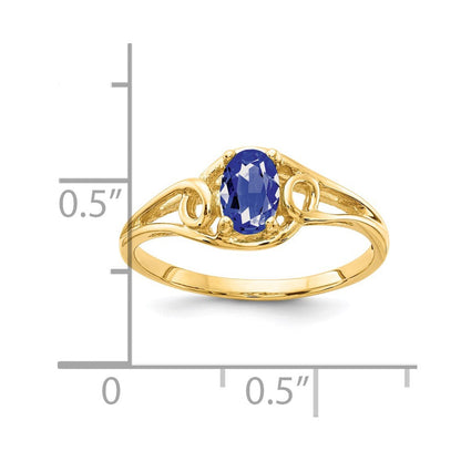 14K Gelbgold Ring mit ovalem Tansanit, 6 x 4 mm
