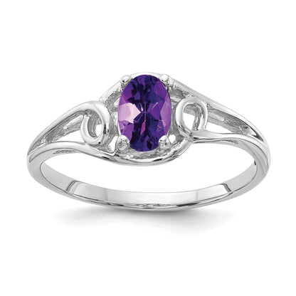 Massiv 14K Weißgold 6x4mm Oval Synthetisch Amethyst Ring
