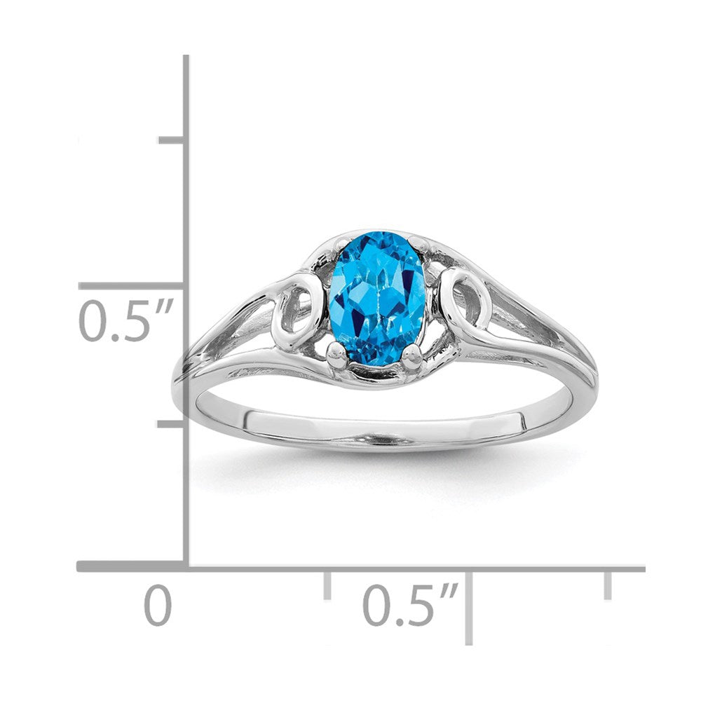 14K Weißgold Ring mit ovalem blauem Topas, 6x4 mm