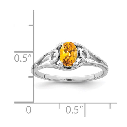 14K Weißgold Ring mit ovalem Citrin 6x4mm