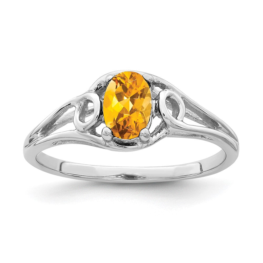 14K Weißgold Ring mit ovalem Citrin 6x4mm