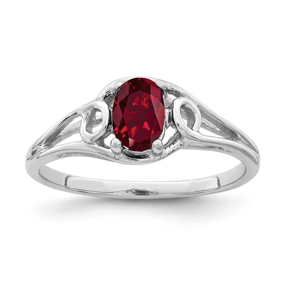 Massiv 14K Weißgold 7x5mm Oval Erzeugt Synthetisch Rubin Ring