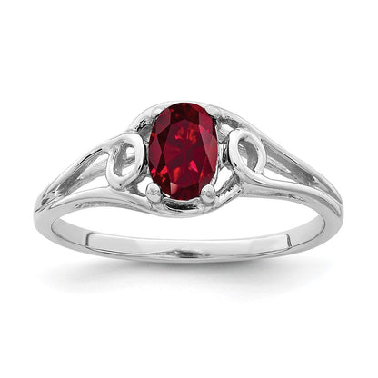 Massiv 14K Weißgold 7x5mm Oval Erzeugt Synthetisch Rubin Ring