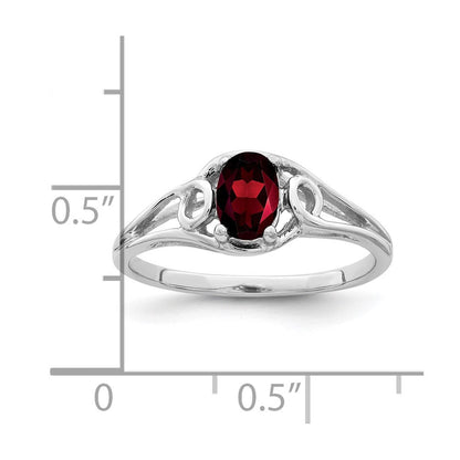 14K Weißgold Ring mit 7x5 mm ovalem Granat im Schachbrettschliff