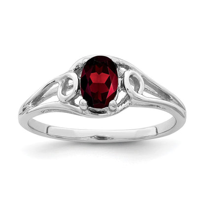 14K Weißgold Ring mit 7x5 mm ovalem Granat im Schachbrettschliff