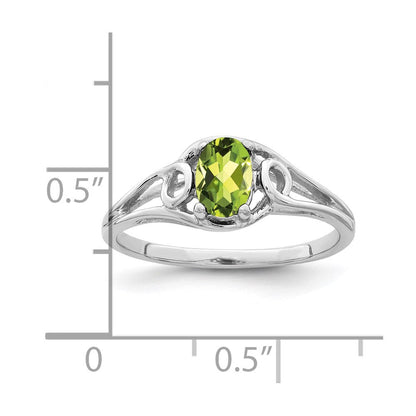 Massiv 14K Weißgold 6x4mm Oval Synthetisch Peridot Ring