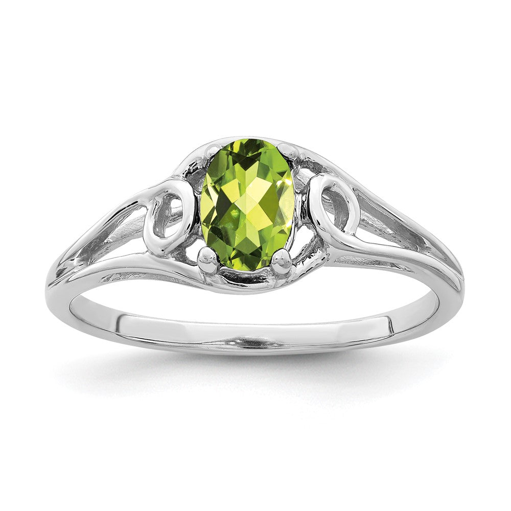 Massiv 14K Weißgold 6x4mm Oval Synthetisch Peridot Ring