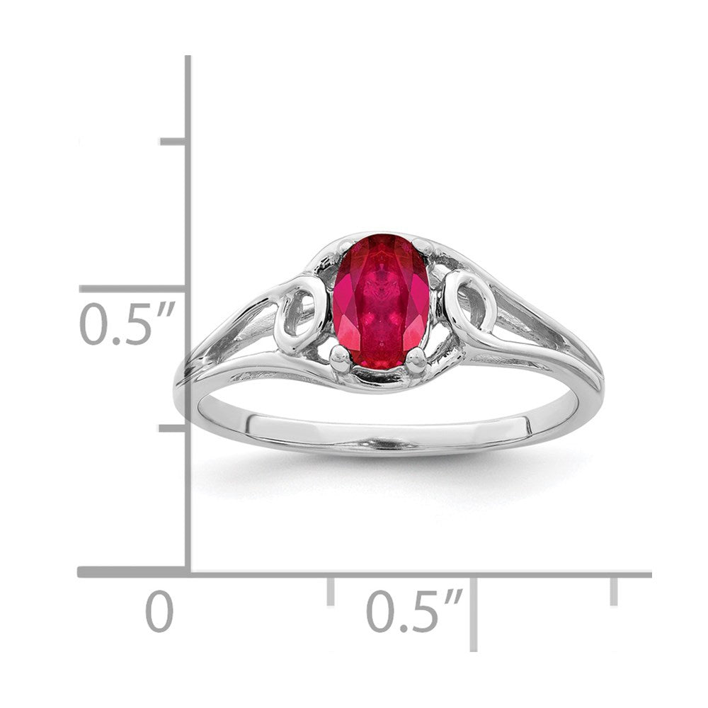 14K Weißgold Ring mit ovalem Rubin 7x5mm