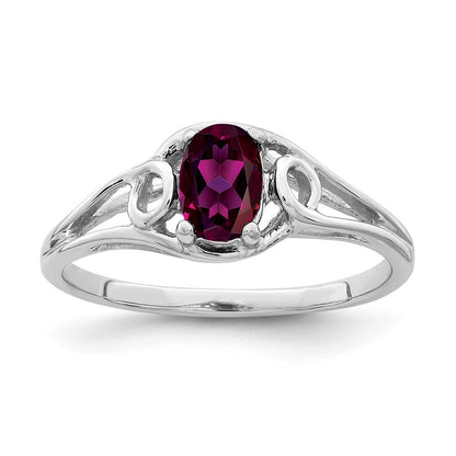 Massiver Ring aus 14K Weißgold mit ovalem, simuliertem Rhodolith-Granat, 7x5mm