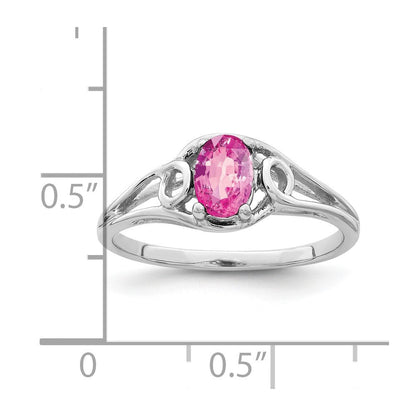14K Weißgold Ring mit ovalem rosa Saphir, 7x5mm