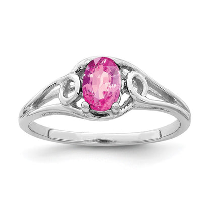14K Weißgold Ring mit ovalem rosa Saphir, 7x5mm