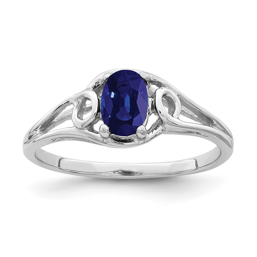 14K Weißgold Ring mit ovalem Saphir, 7x5mm