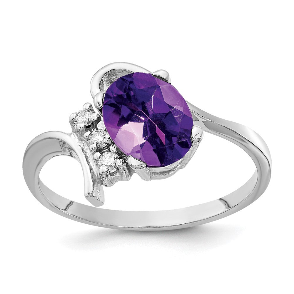 14K Weißgold 8x6mm Oval Amethyst Karo Vs Diamant Ring