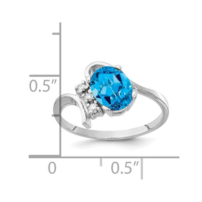 14K Weißgold 8x6mm Oval Blautopas Aaa Diamant Ring