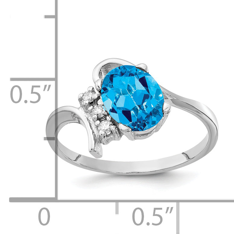 14K Weißgold 8x6mm Oval Blautopas Vs Diamant Ring