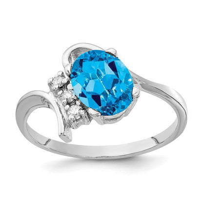 14K Weißgold 8x6mm Oval Blautopas Karo Vs Echt Diamant Ring