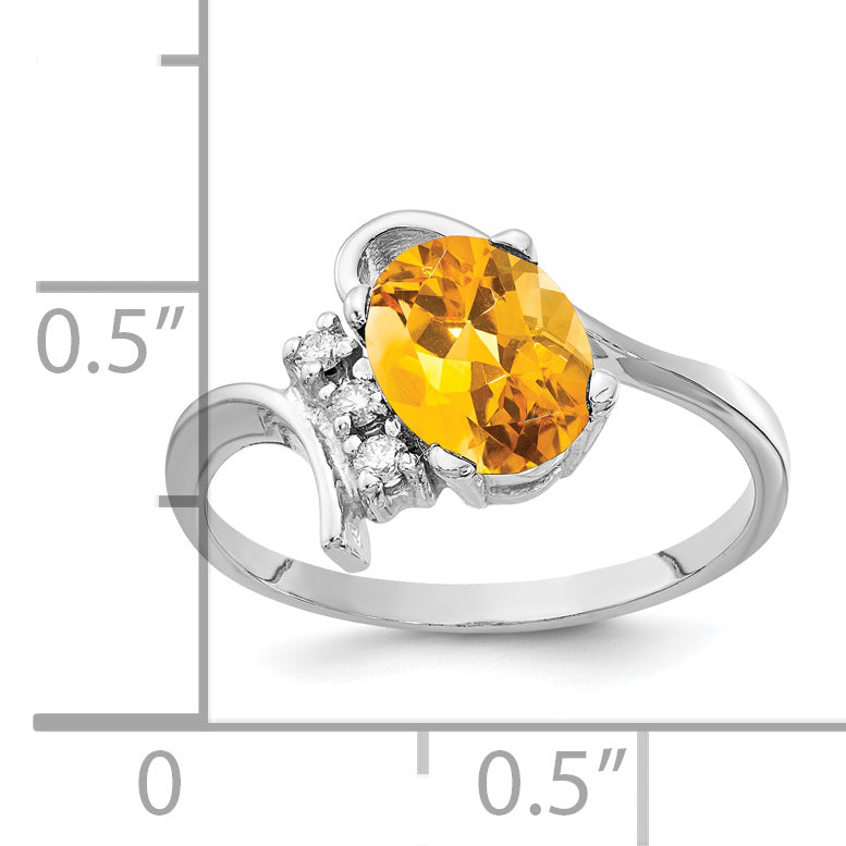14K Weißgold 8x6mm Oval Citrin Karo A Echt Diamant Ring