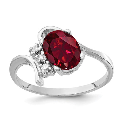 14K Weißgold 8x6mm Oval Erzeugt Rubin Aa Diamant Ring