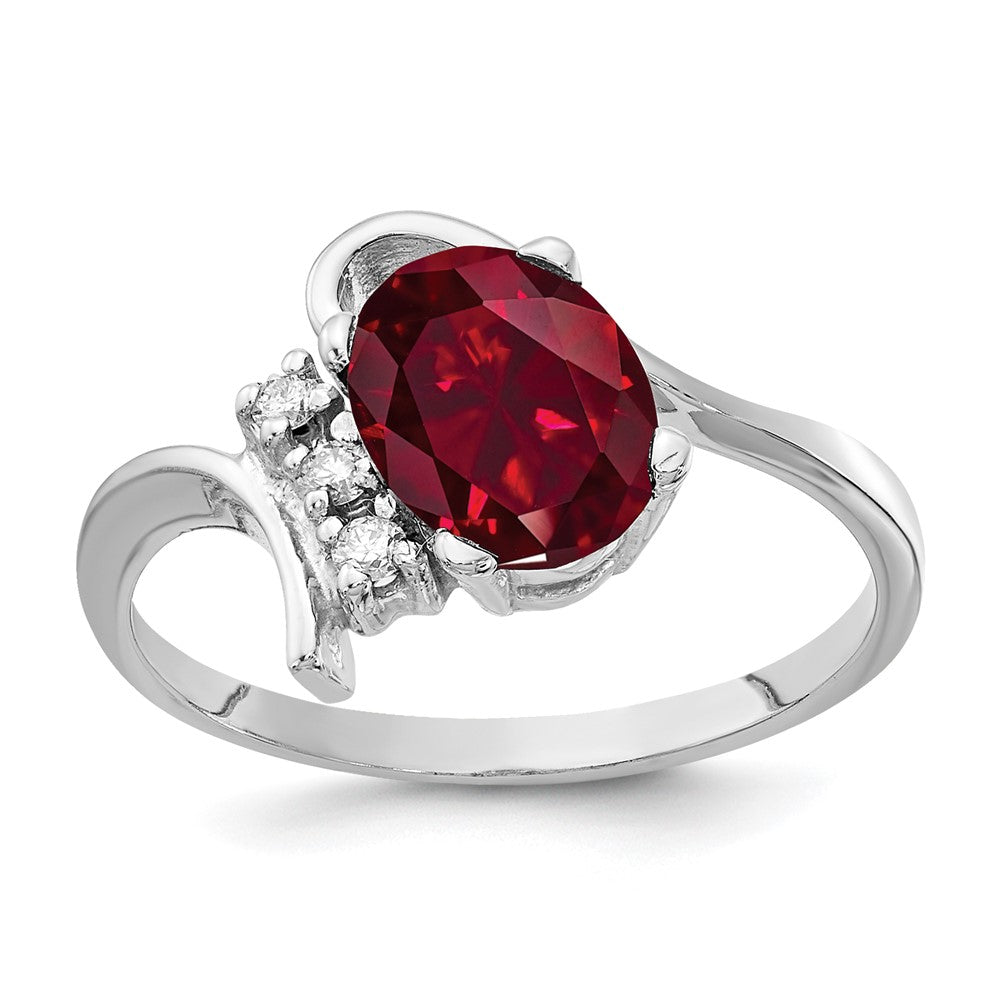 14K Weißgold 8x6mm Oval Erzeugt Rubin A Echt Diamant Ring